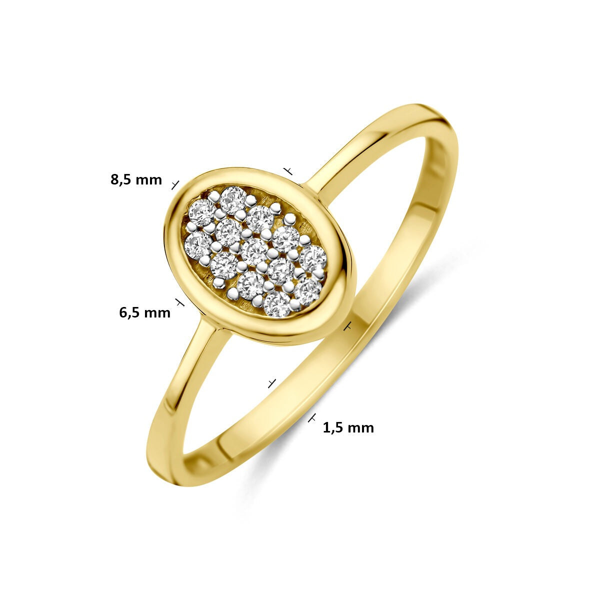 Bague en or jaune 14k avec zircone ovale pavé