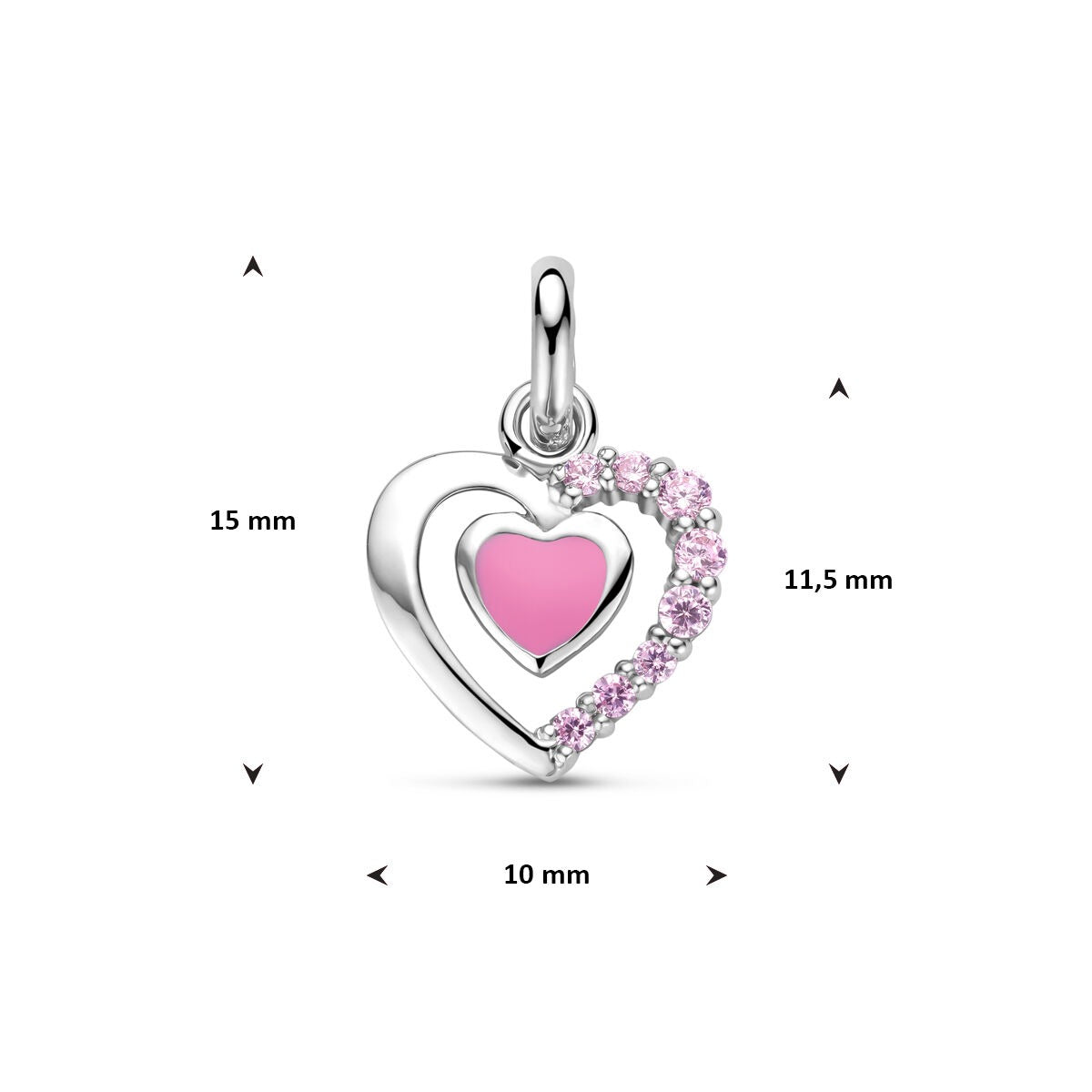 Pendentif en argent avec cœur émaillé et zircone – 11.5 x 10 mm