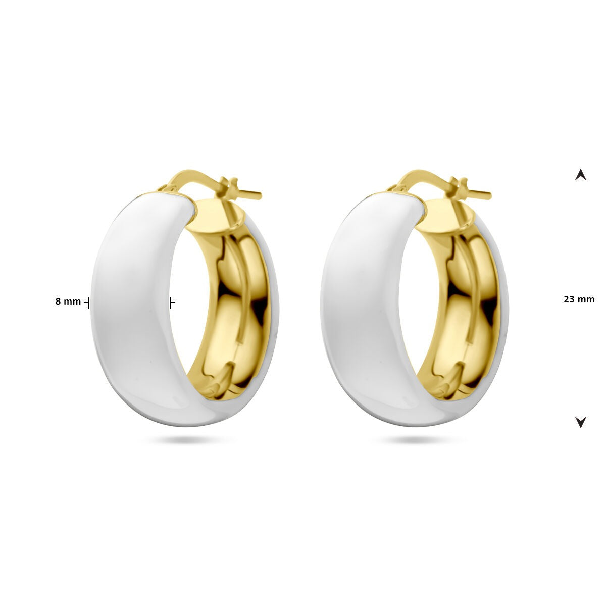 Créoles en argent plaquées or jaune et émail blanc