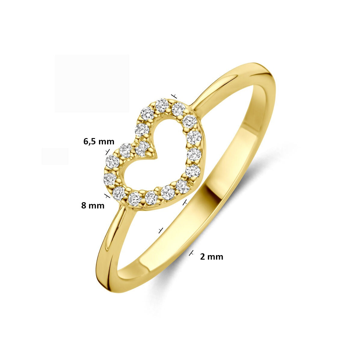 Bague pour femme en or avec cœur et diamant lab grown – or jaune 14k