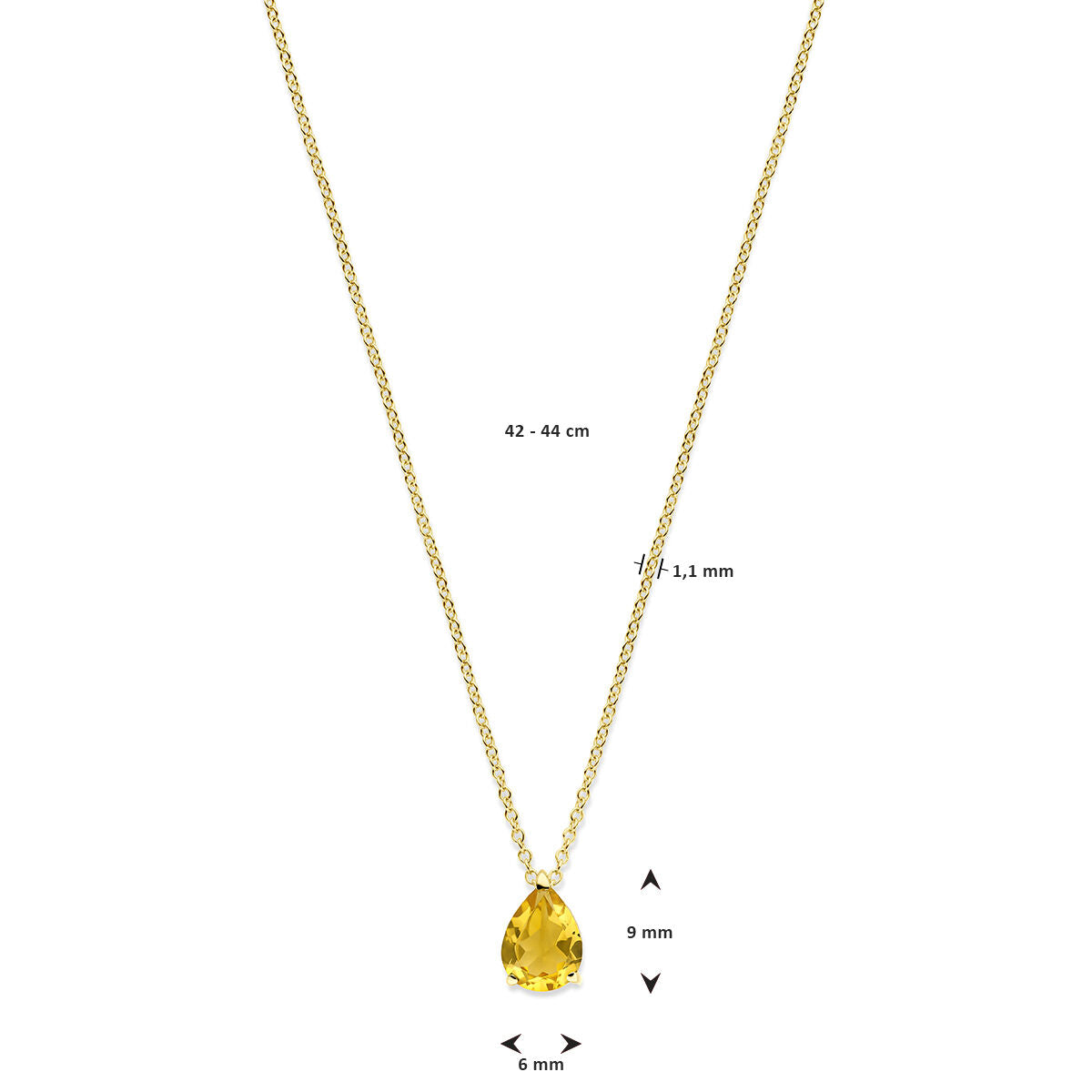 collier en or jaune 14k avec citrine