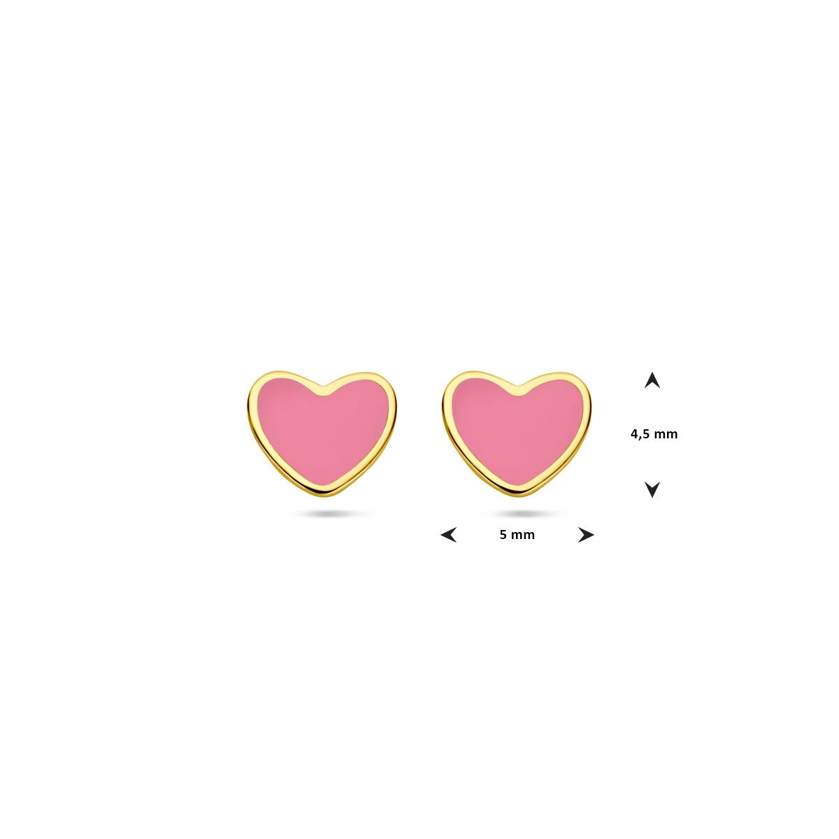 puces d'oreilles pour enfant en or jaune 14k – cœur avec époxy rose