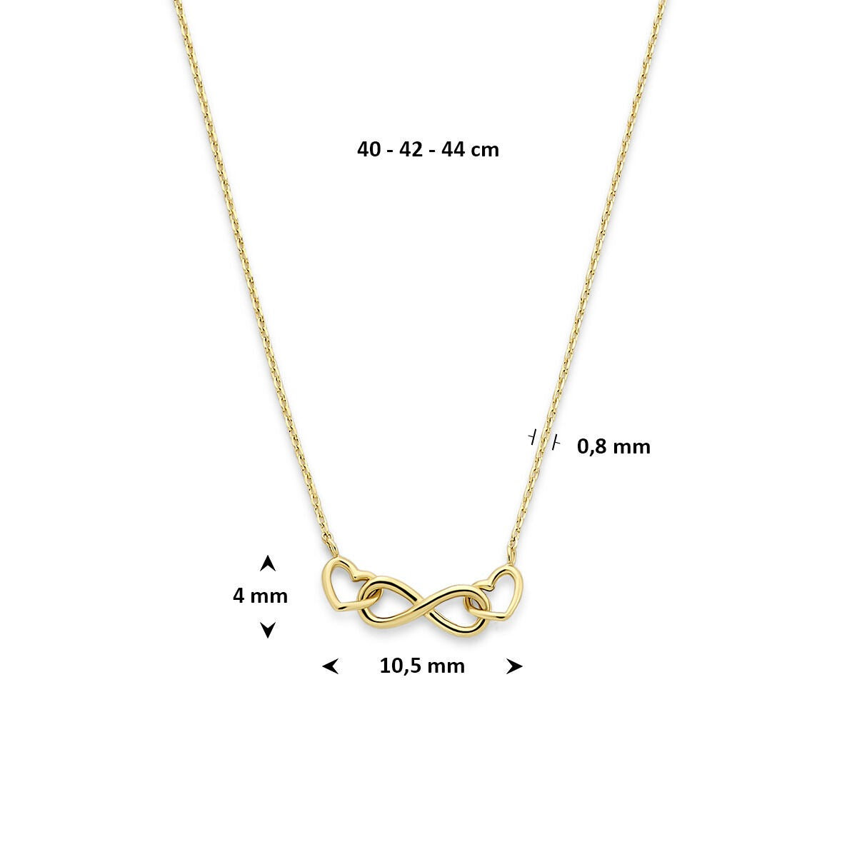 Collier en or jaune 14k avec infini et cœurs