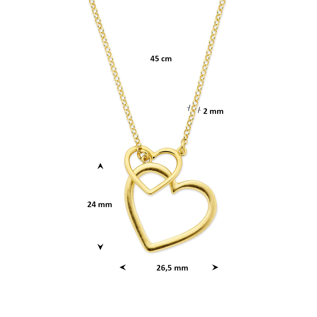 Collier plaqué or en argent 925 avec cœurs doubles