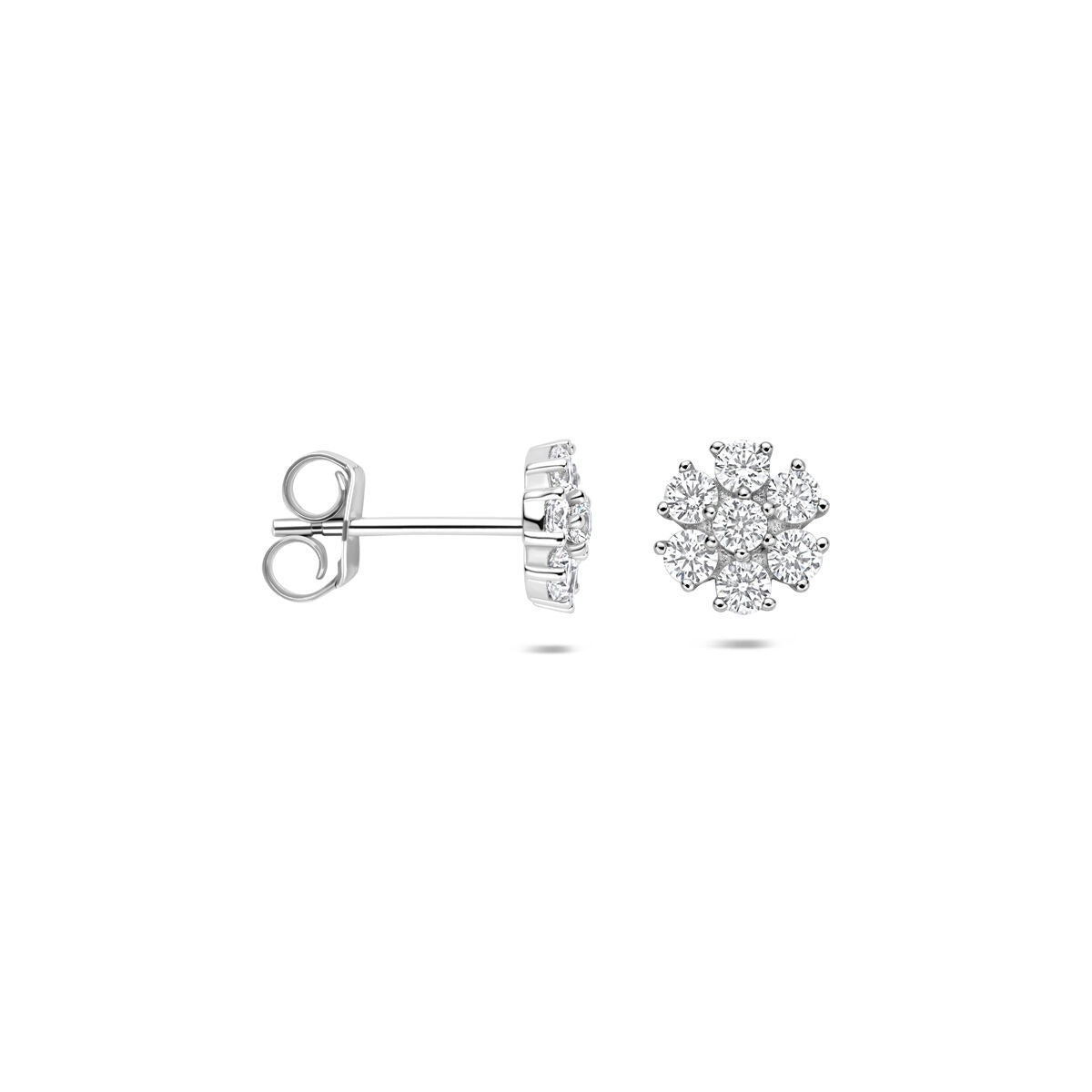 Puces d'oreilles en argent en forme de fleur avec zircone – rhodié argent 925