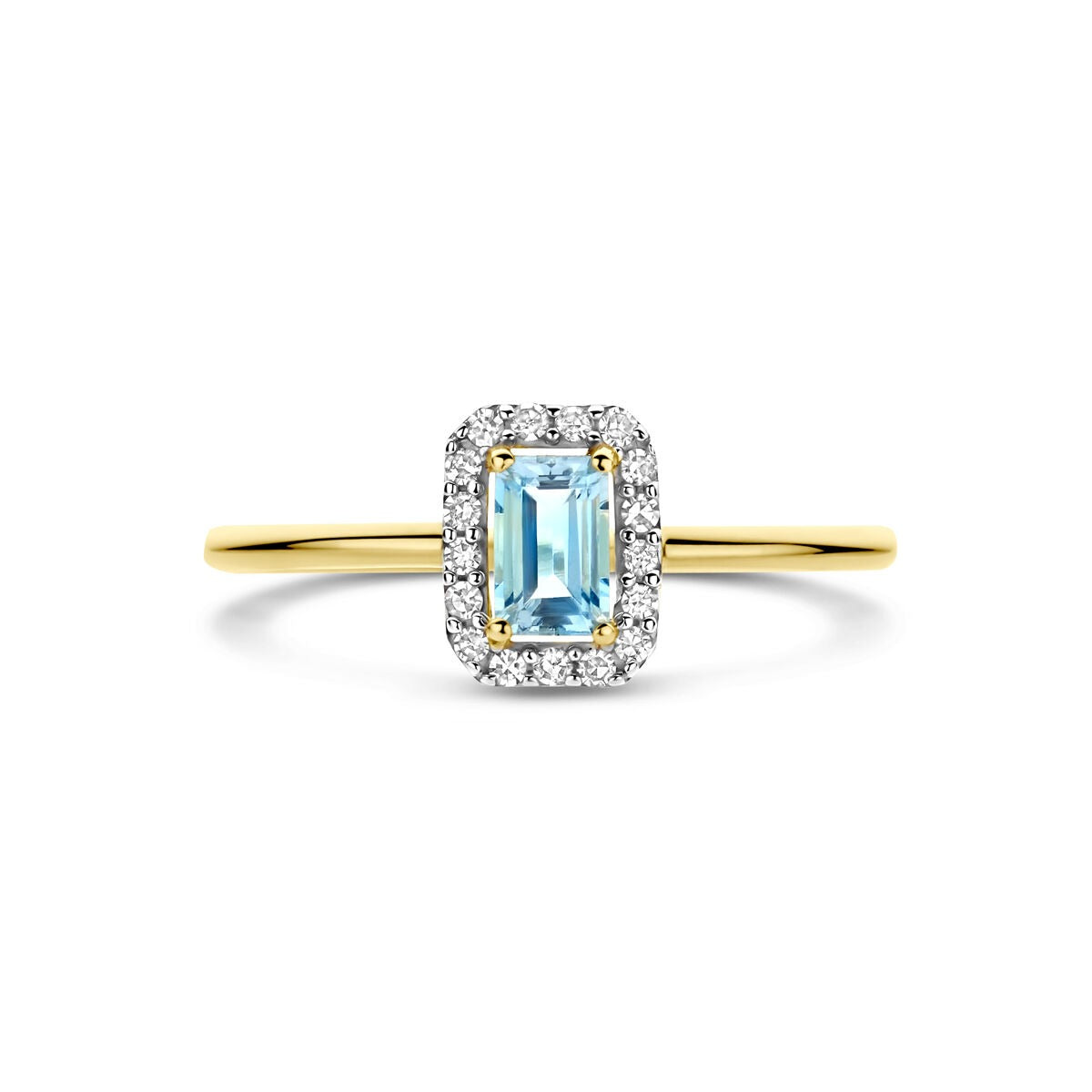 Bague pour femme en or avec aquamarine et diamant – or jaune 14k