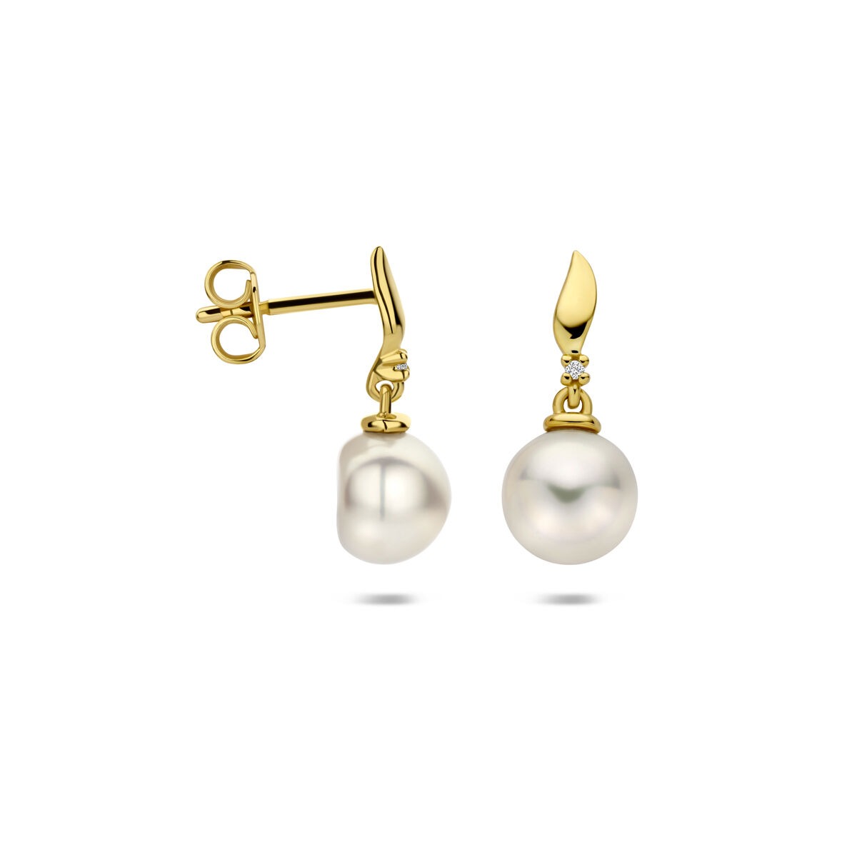 Boucles d'oreilles en or avec diamant et perle – or jaune 14k