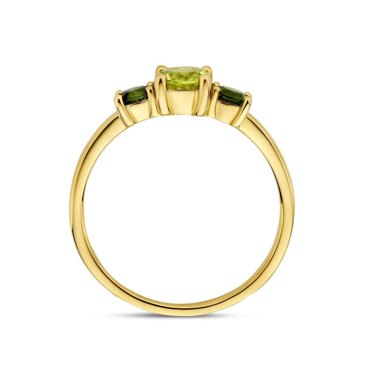 Bague pour femme en or avec péridot et tourmaline – or jaune 14k
