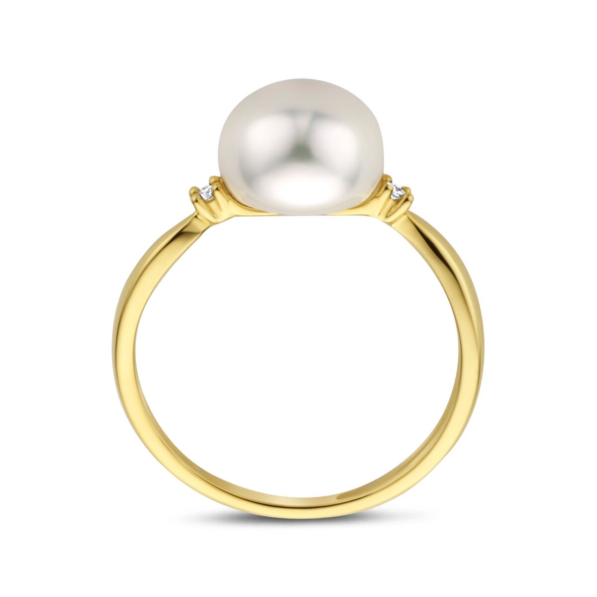 Bague pour femme en or avec diamant et perle – or jaune 14k
