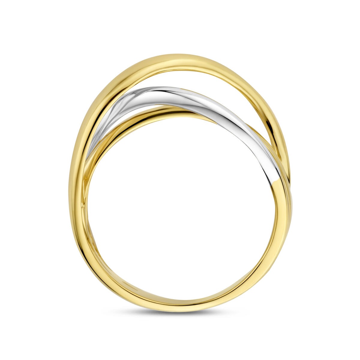 Bague bicolore pour femme 14k or jaune et or blanc – 8,5 mm de large
