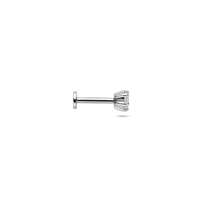Gerhodineerd zilveren flat back piercing met zirkonia 3,5 mm