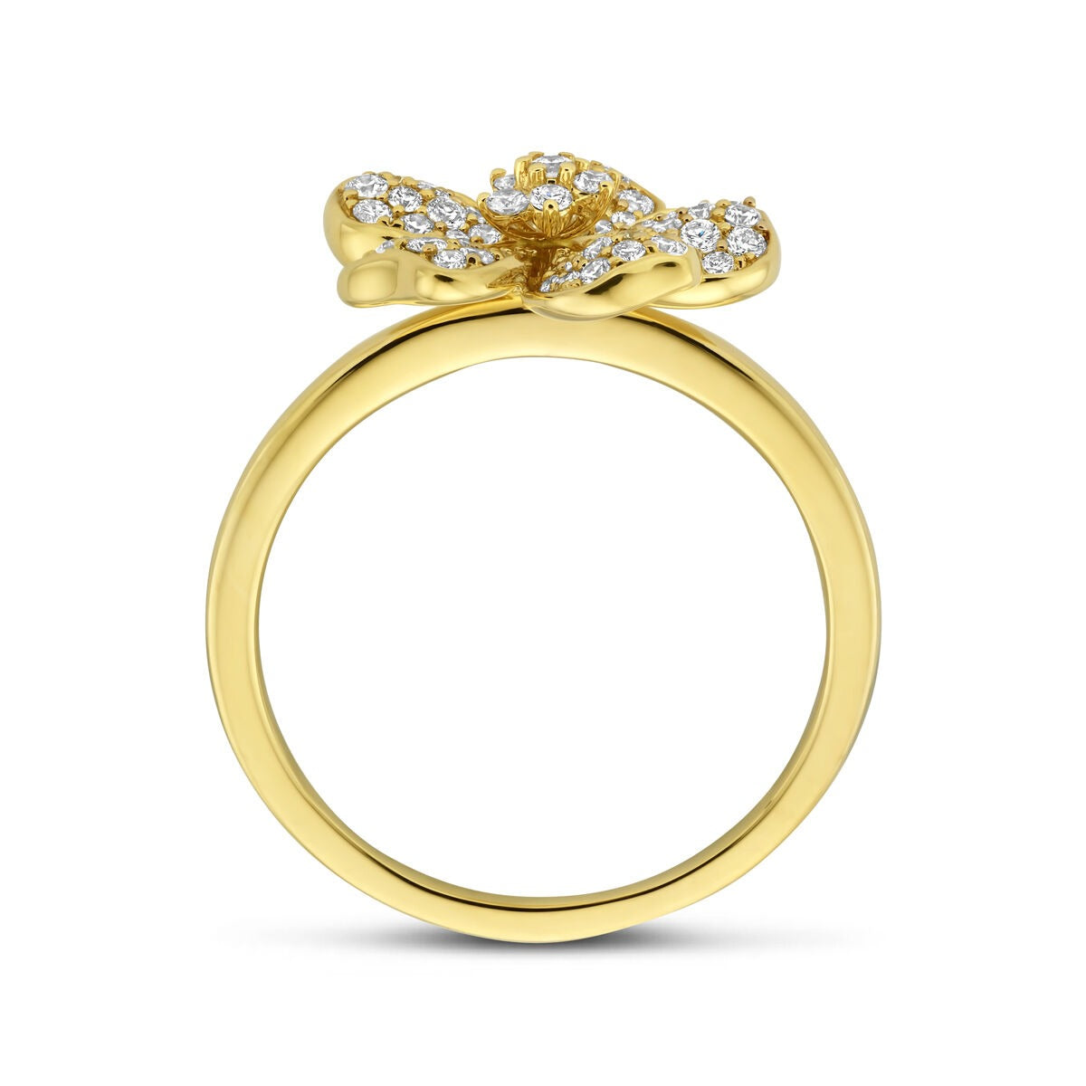 Bague pour femme en or avec fleur et diamant – or jaune 14k