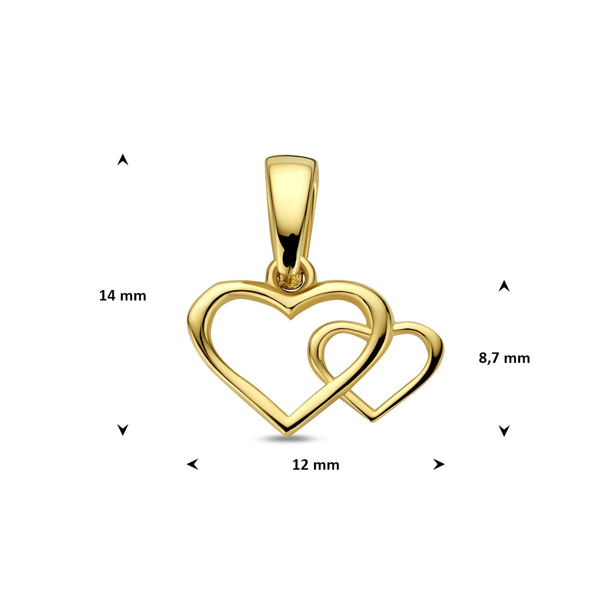 pendentif en or jaune 14k avec cœurs doubles