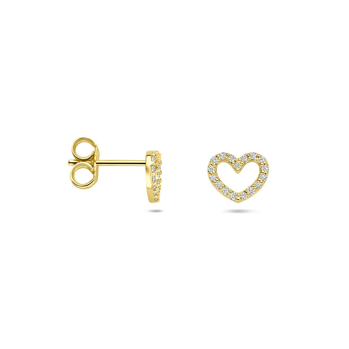 puces d'oreilles en or jaune en forme de cœur avec diamant cultivé en laboratoire