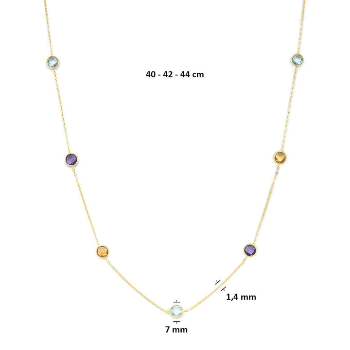 14k Geelgouden collier met citrien, amethist en topaas
