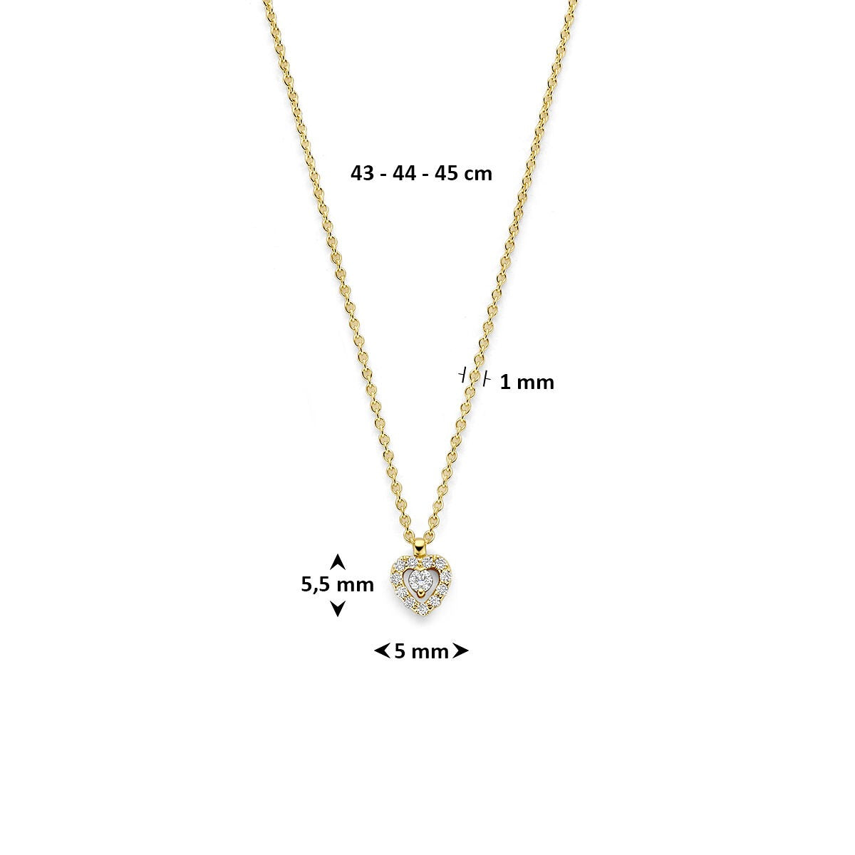 collier en or jaune 14k avec cœur et diamant