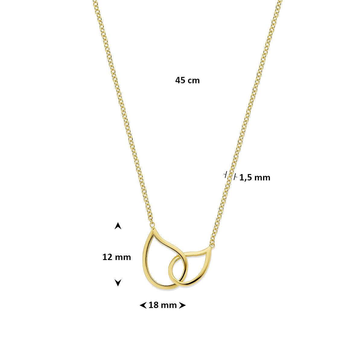 Collier en or pour femme avec pendentif double en forme de goutte – or jaune 14k
