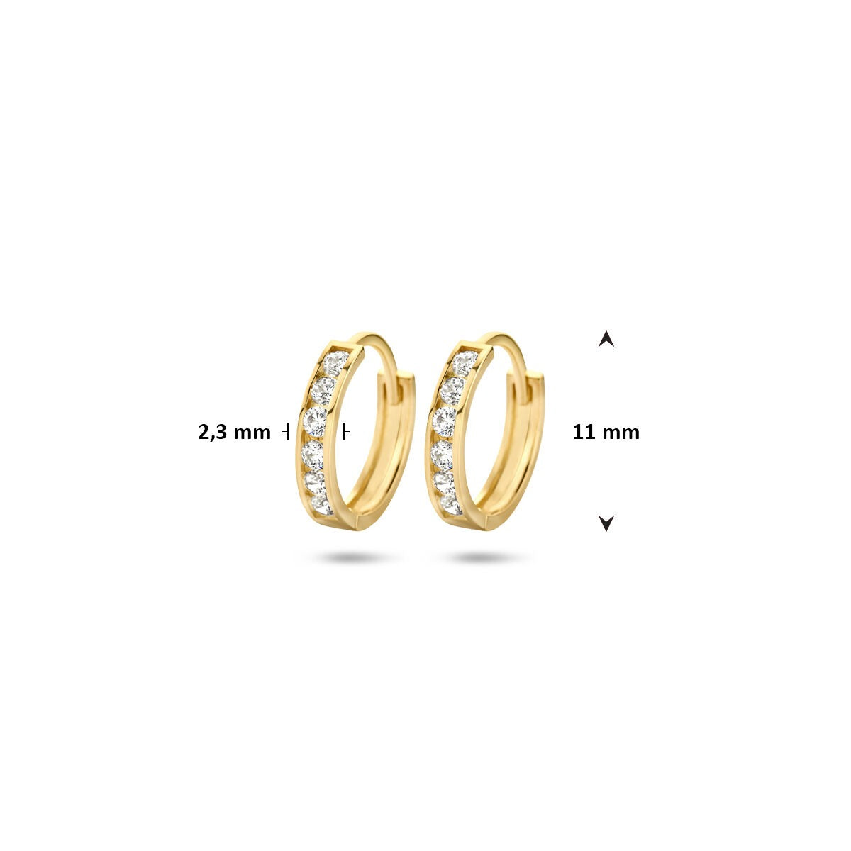 créoles en or jaune 14k avec rangée de zircones – pour femme