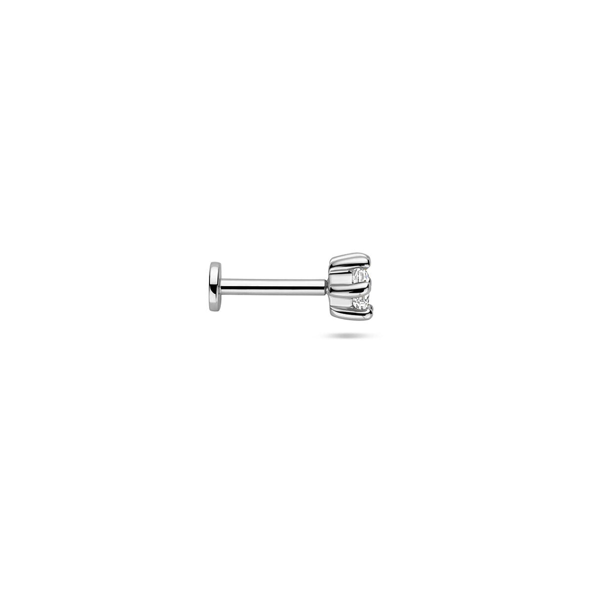 Piercing en argent rhodié à dos plat avec zircone 4 mm