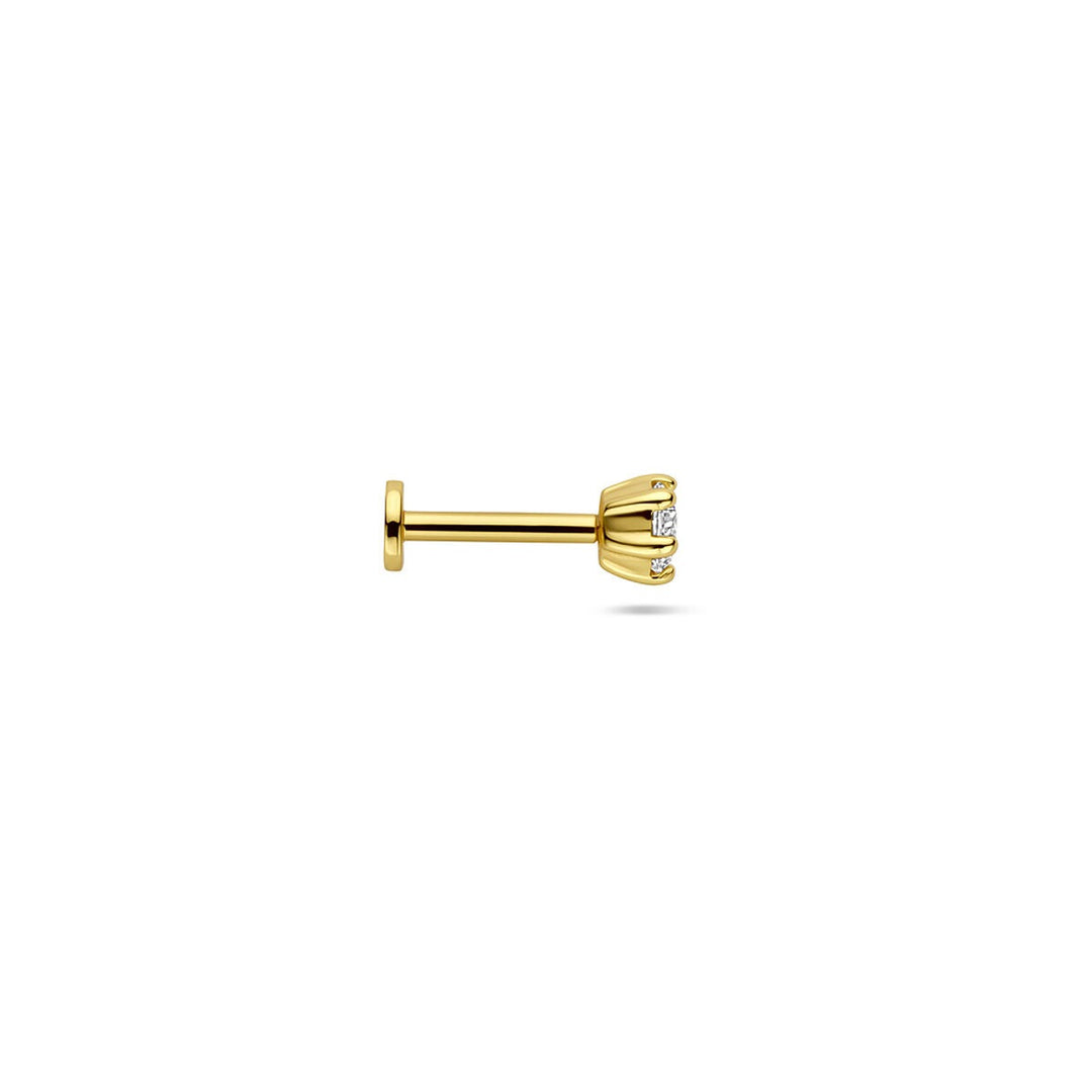 Verguld zilveren flat back piercing met zirkonia 3,5 mm
