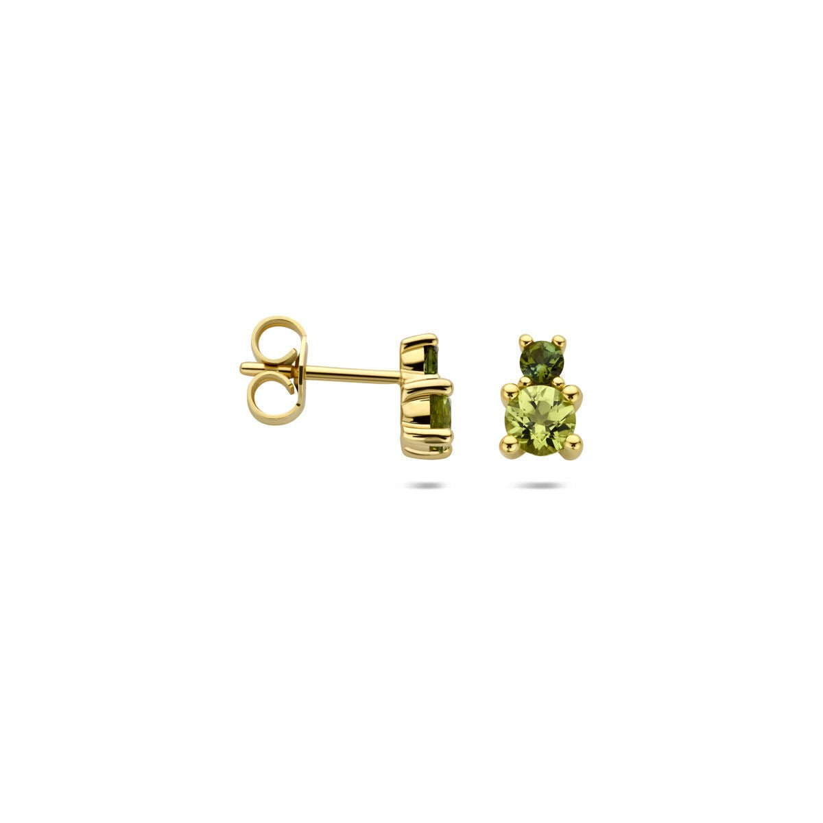 Puces d'oreilles en or jaune 14k avec péridot et tourmaline verte