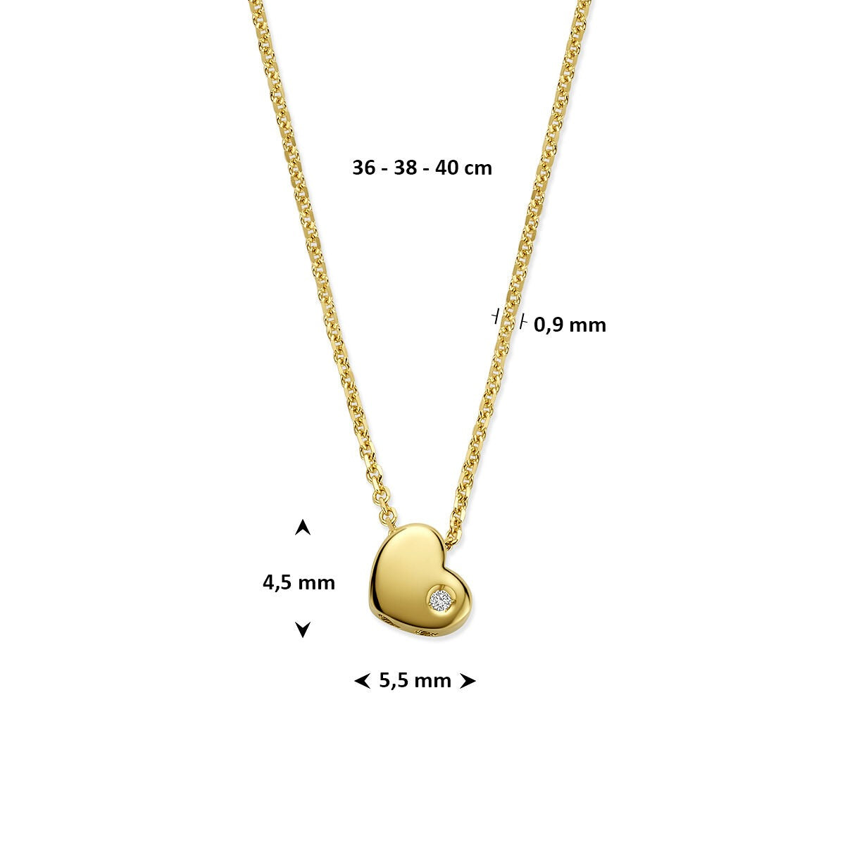 collier pour enfant en or jaune 14k avec cœur et diamant cultivé en laboratoire