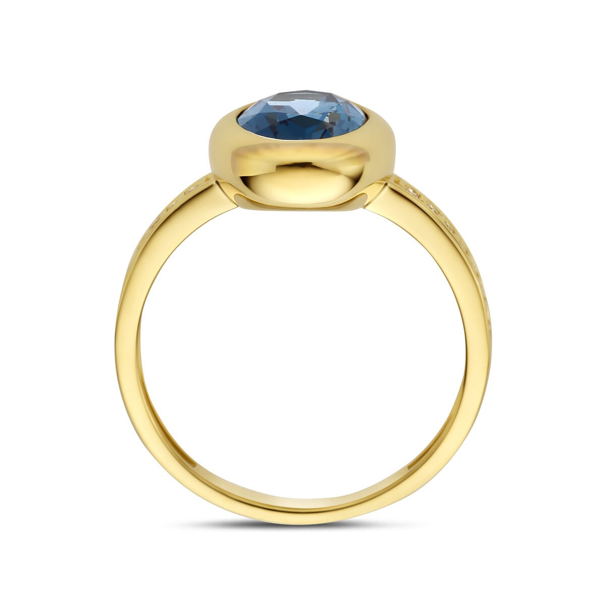 Bague pour femme en or avec topaze London Blue et diamant – or jaune 14k