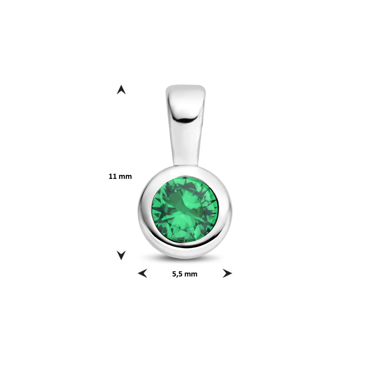 Pendentif en argent rhodié avec pierre de naissance verte