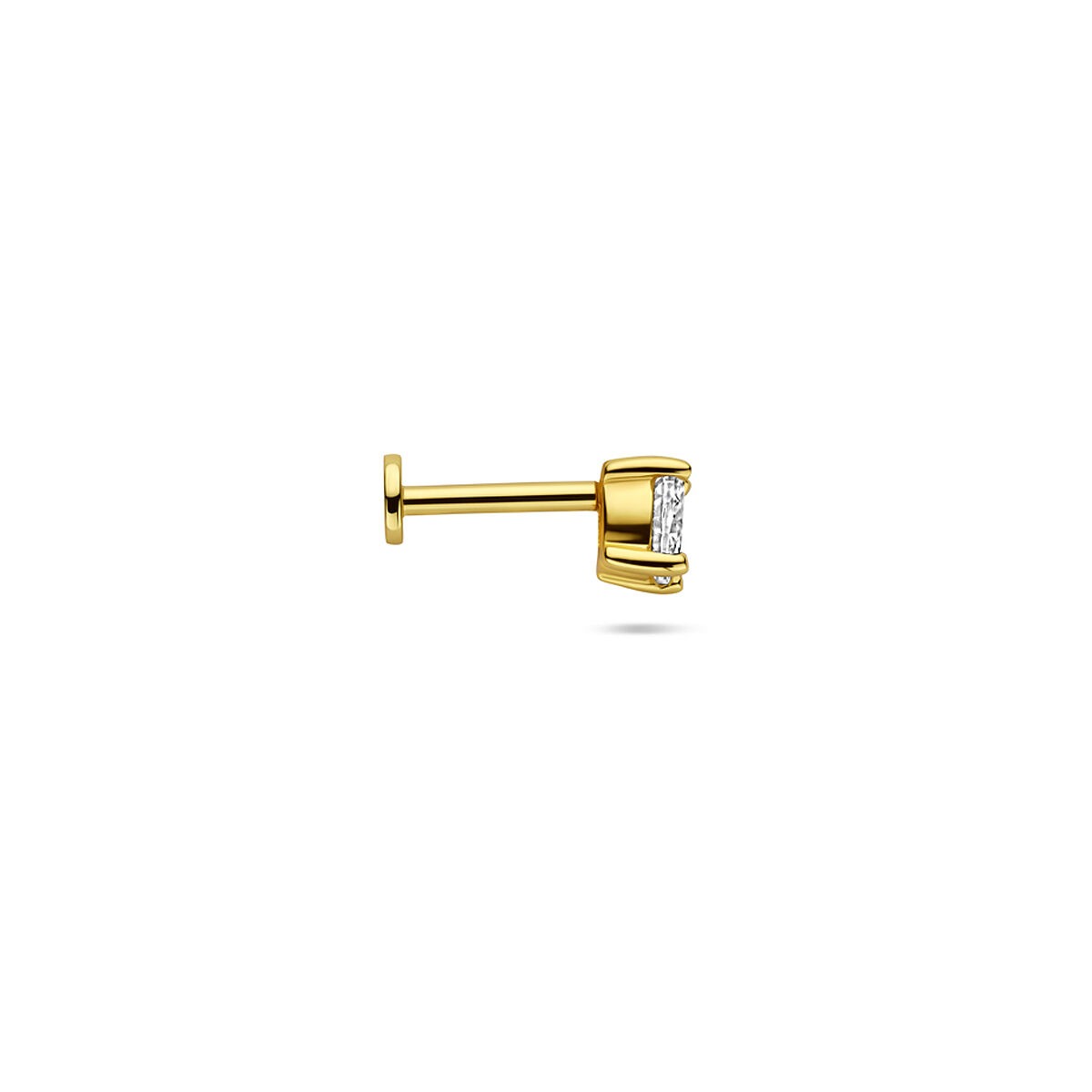Piercing plaqué or argent à dos plat avec zircone ovale – argent 925