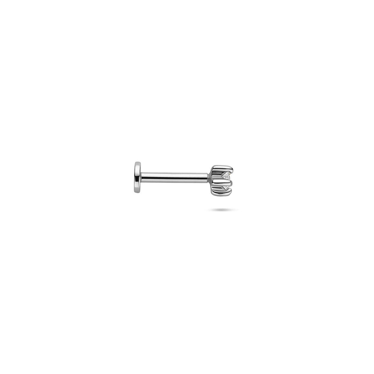 Piercing en argent rhodié à dos plat avec zircone en forme d'étoile