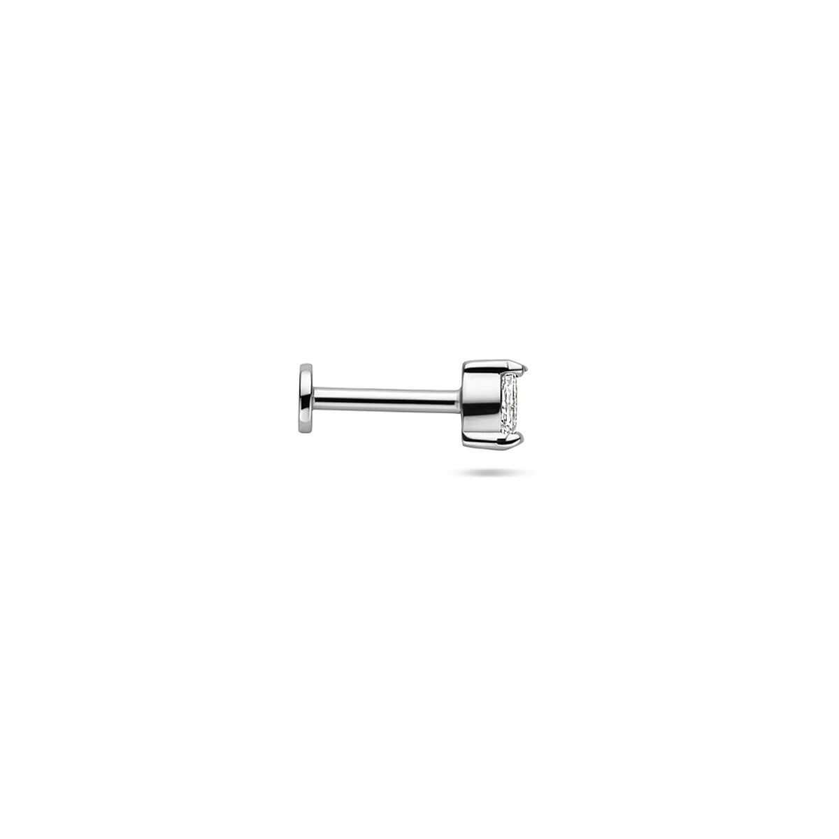Piercing à dos plat en argent rhodié avec zircone ovale – argent 925