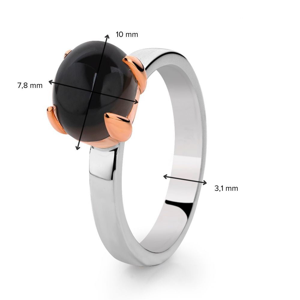 Bague en argent avec quartz fumé et sertissage en or rose – Fiorella Girasole