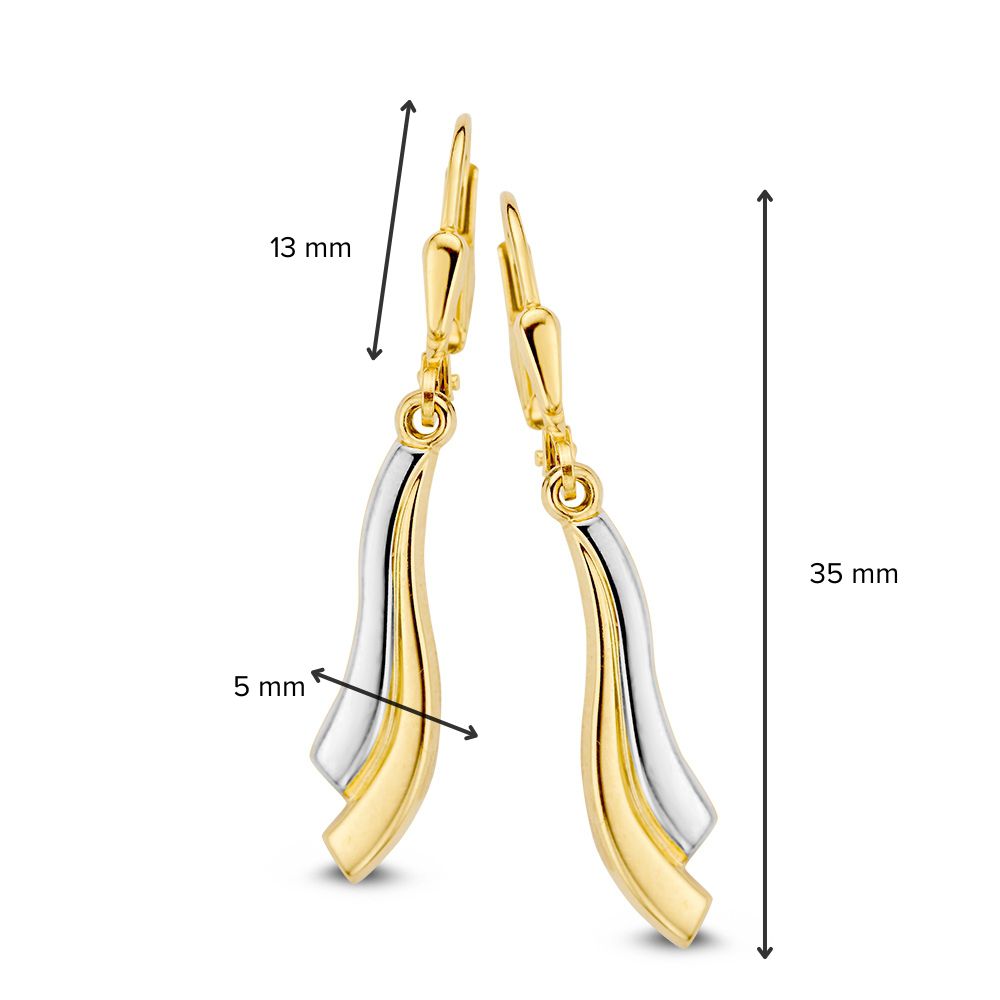 Boucles d'oreilles pendantes bicolores en or blanc et or jaune de 14 carats - Boucles d'oreilles élégantes sans pierre pour femme