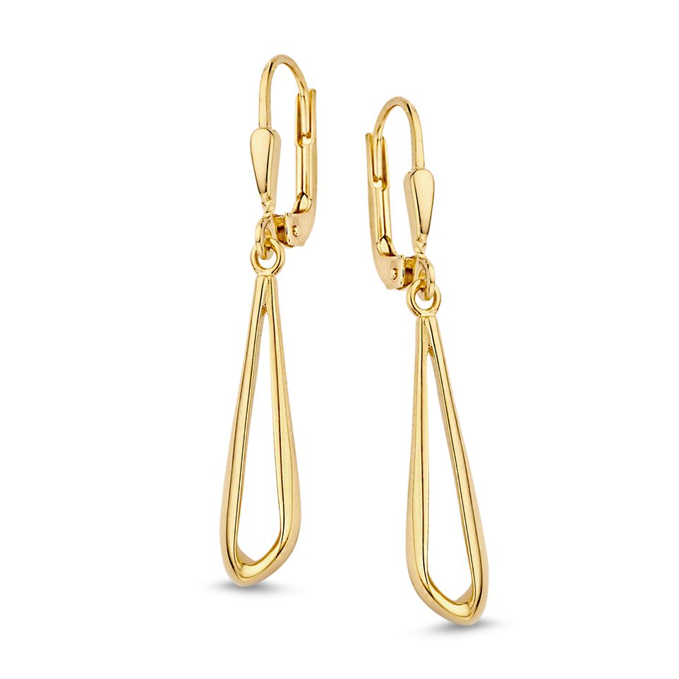 Boucles d'oreilles en or jaune 14 carats avec des pendentifs en forme asymétrique.