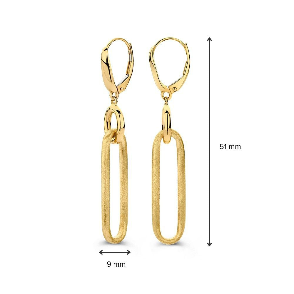 Boucles d'oreilles en or jaune frappantes avec des éléments en or mat - Luxe 14 carats pour femme