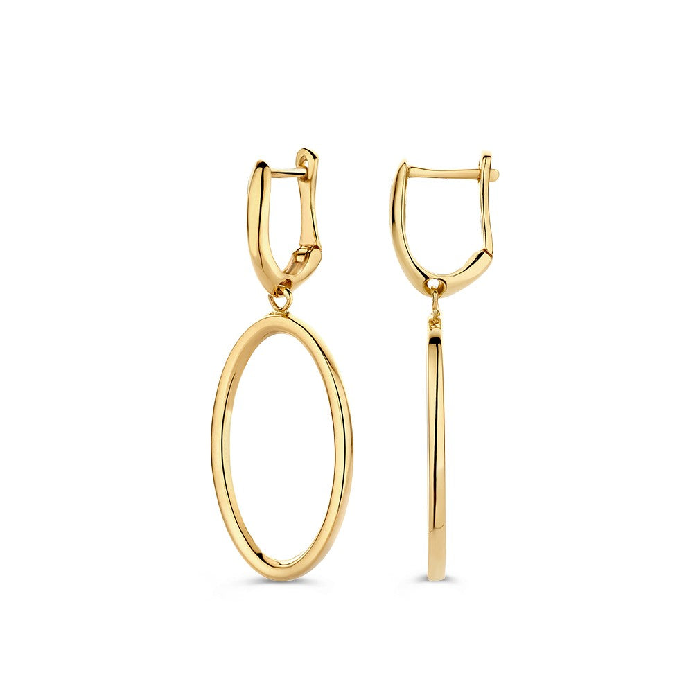 Créoles en Or Jaune Ludiques avec Pendentifs Ouverts – Or 14 Carats, Boucles d'oreilles Élégantes Statement