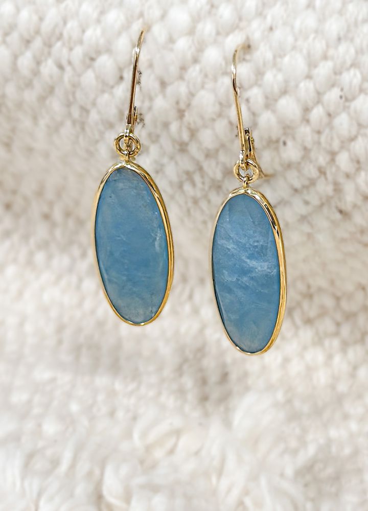 Boucles d'oreilles en or jaune avec des aquamarines ovales – or 14 carats, 44 mm