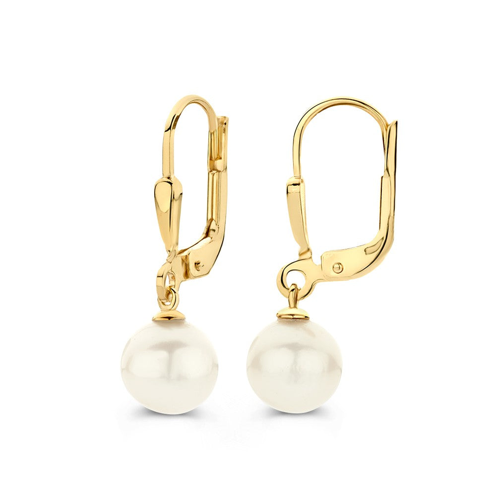 Boucles d'oreilles élégantes en or jaune avec des perles d'eau douce - 14 carats