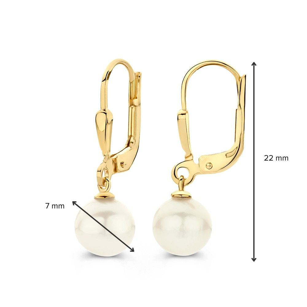 Boucles d'oreilles élégantes en or jaune avec des perles d'eau douce - 14 carats