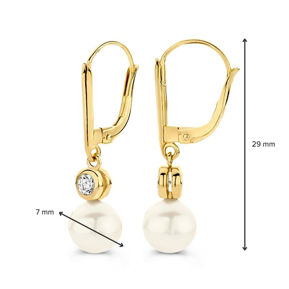 Créoles en or jaune avec perles et zircones – 14 carats