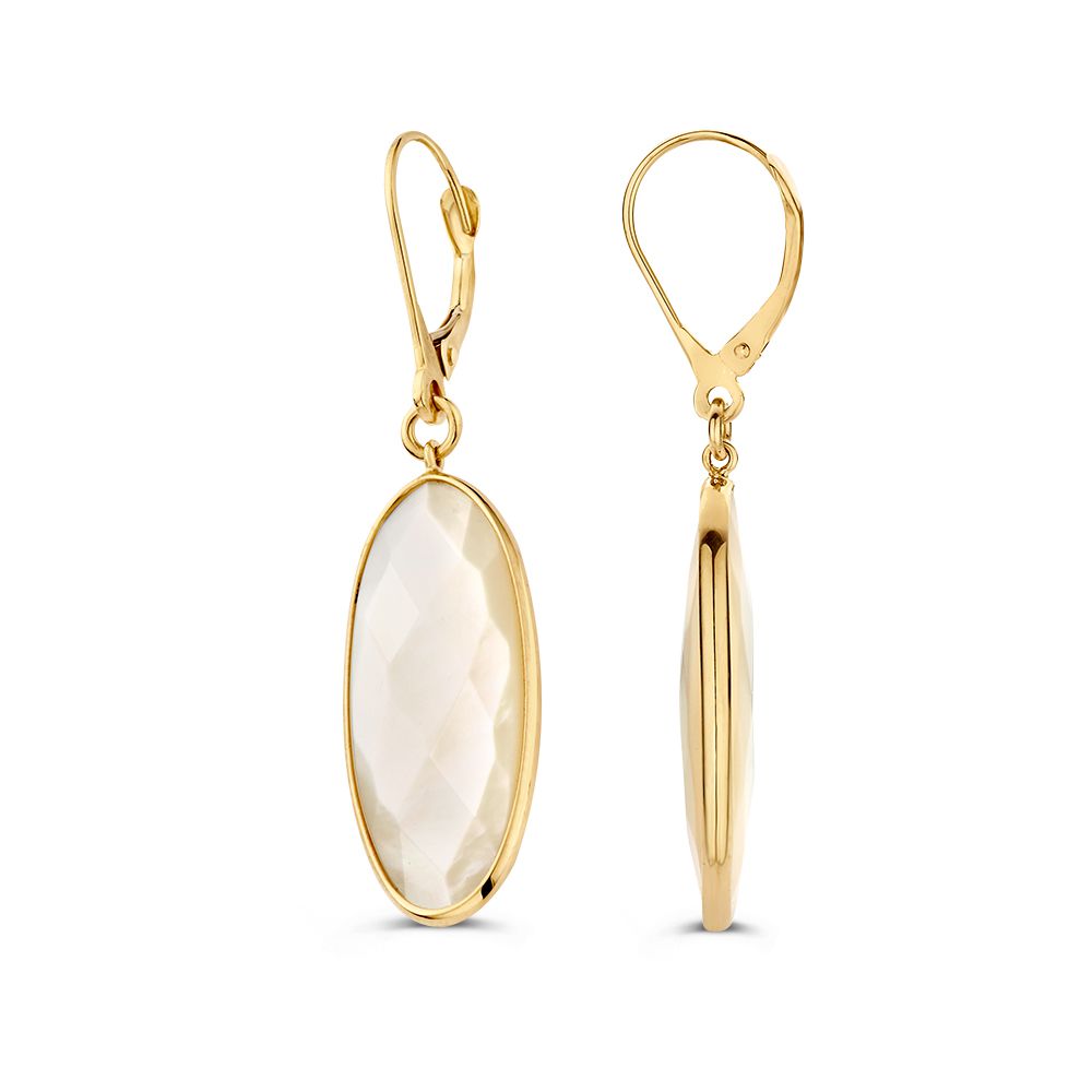Crochets d'oreilles en or jaune avec pendentifs en nacre ovale – or 14 carats