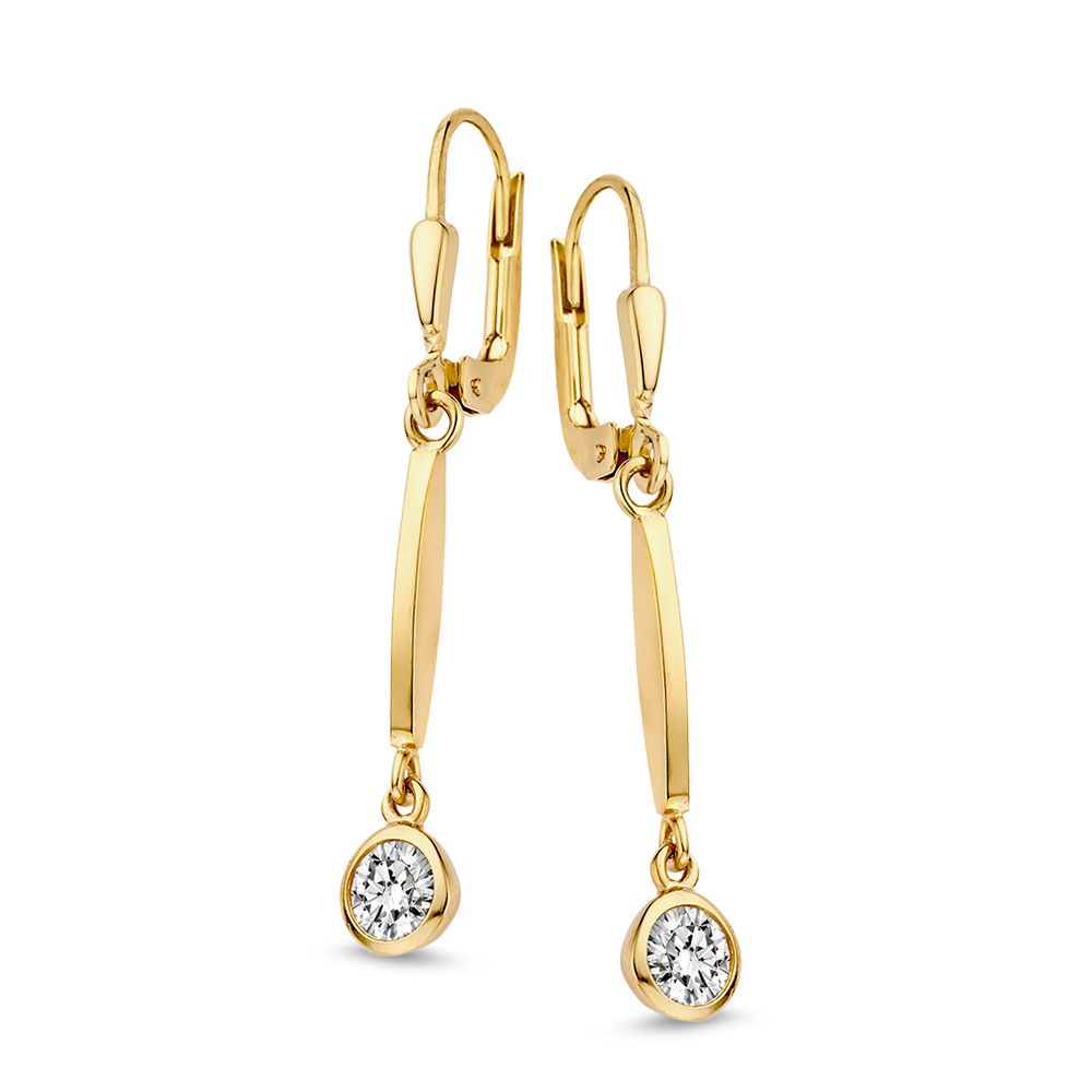 Boucles d'oreilles en or jaune 14 carats avec pendentifs en zircon.