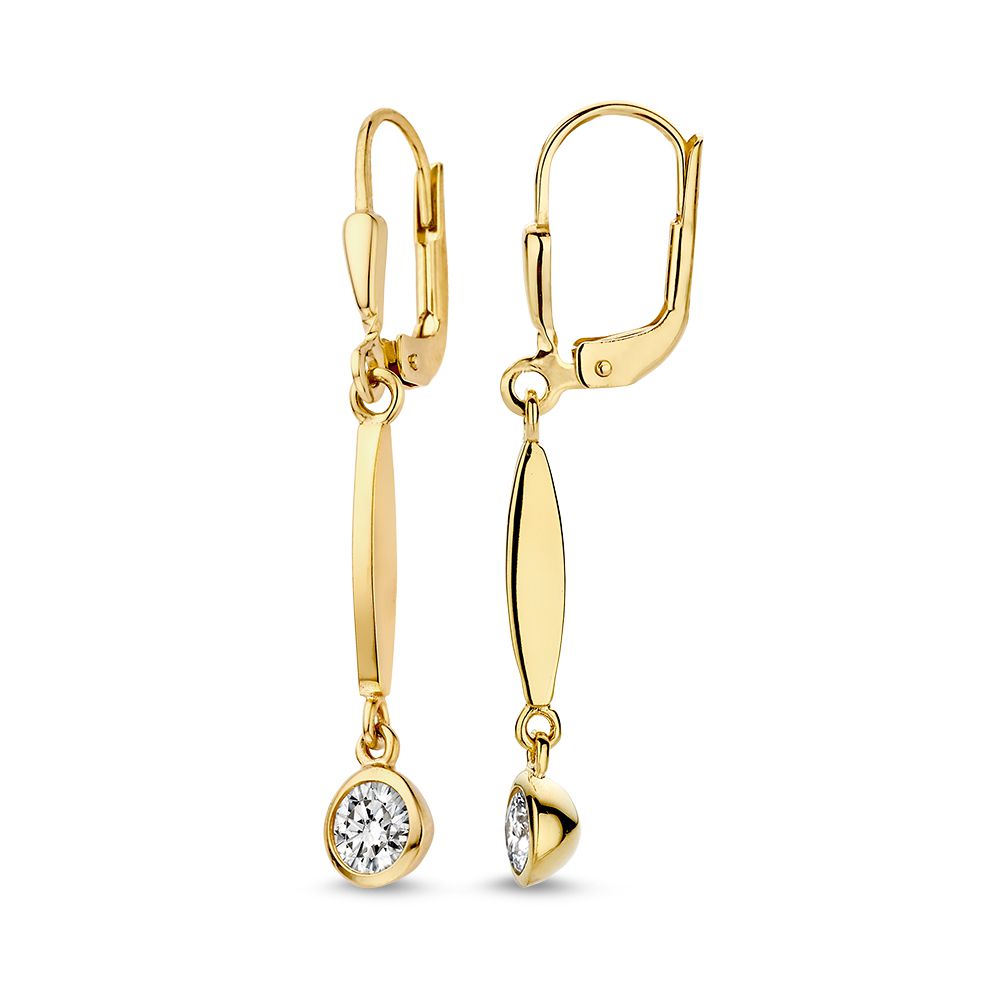 Crochets d'oreilles en or avec pendentifs en zircone – or jaune 14 carats