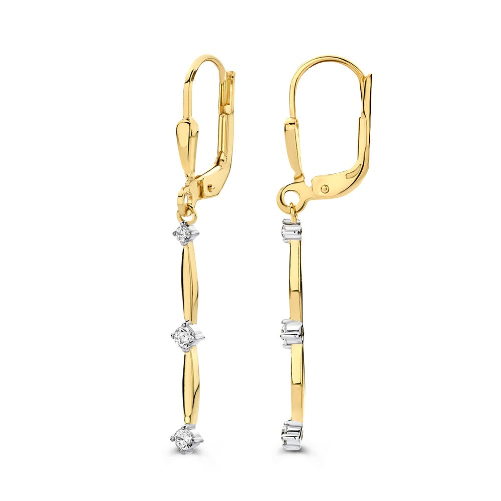 Créoles en or jaune avec de longues breloques et zircones – 14 carats
