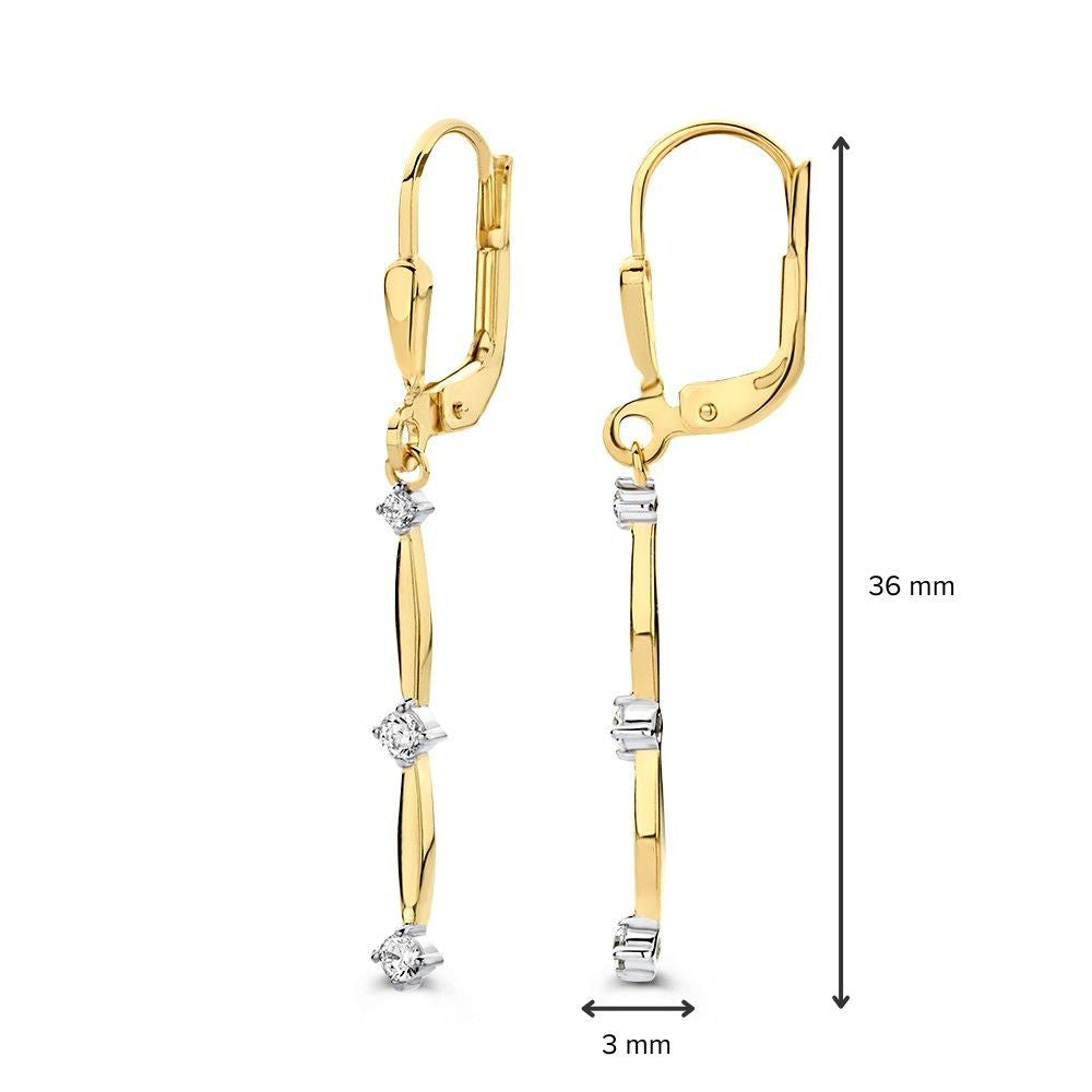 Créoles en or jaune avec de longues breloques et zircones – 14 carats
