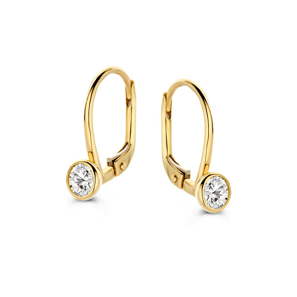 Boucles d'oreilles en or jaune 14 carats avec zirconiums en sertissage rond.