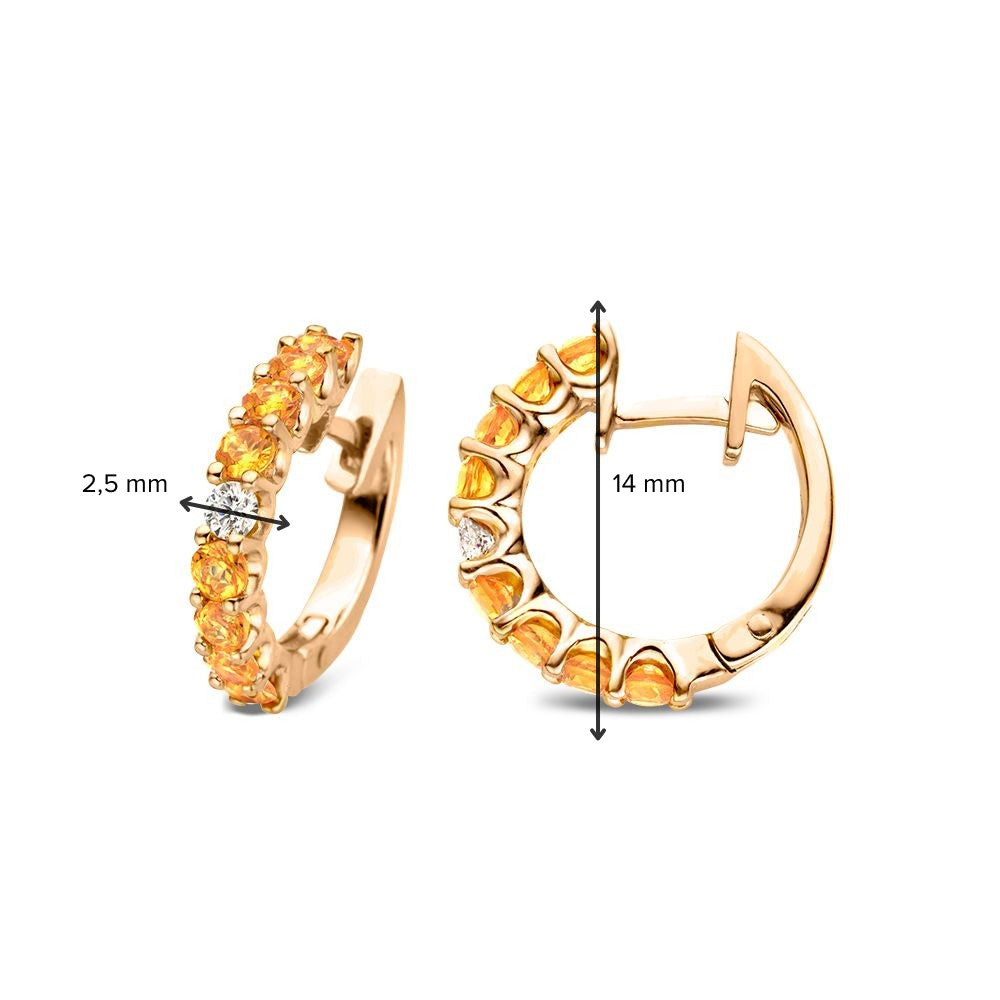 Luxe créoles en or rose 18kt avec saphirs oranges et diamant – Van der Kooij