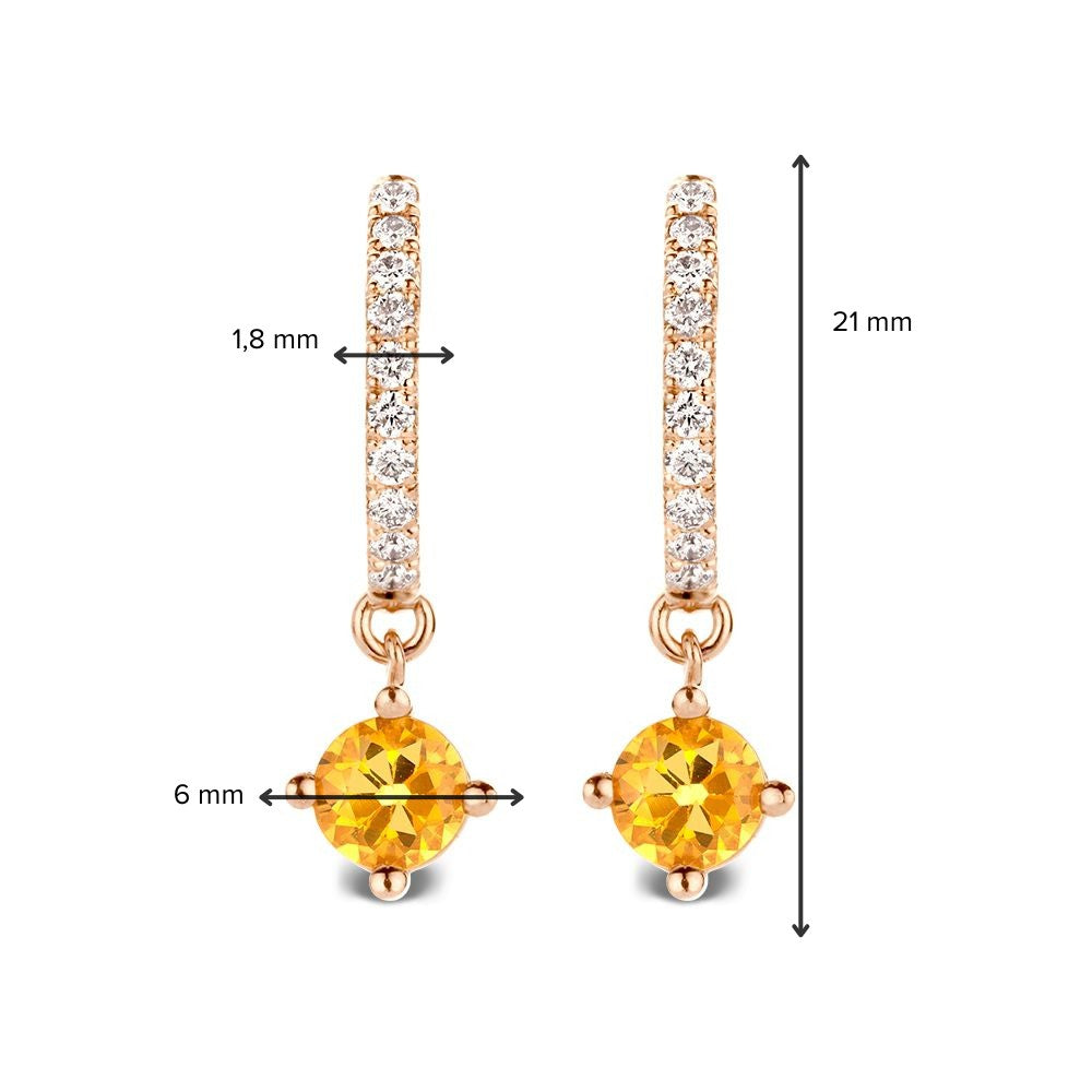 Créoles en or jaune avec diamants et saphirs oranges – 18 carats