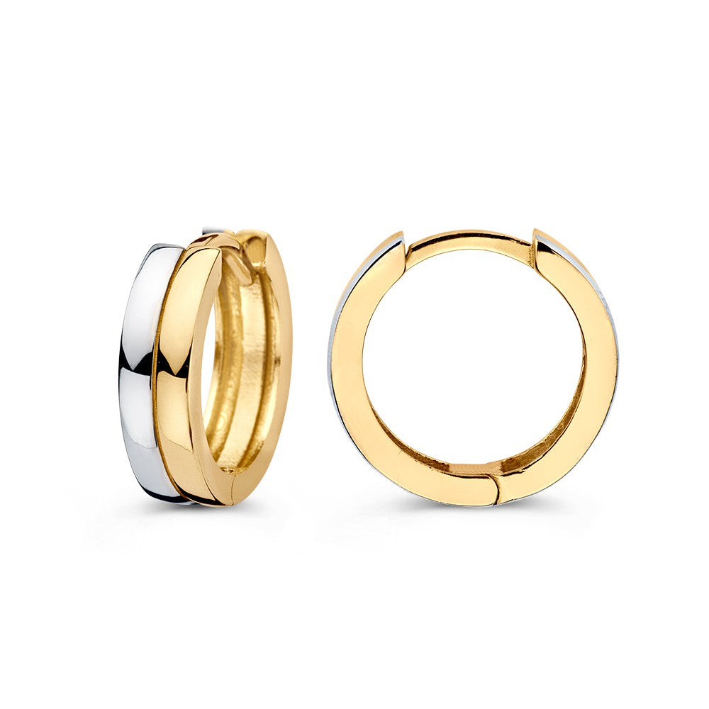 Créoles Bicolores en Or – Boucles d'oreilles Élégantes en Or Jaune et Or Blanc 14 Carats pour Femme