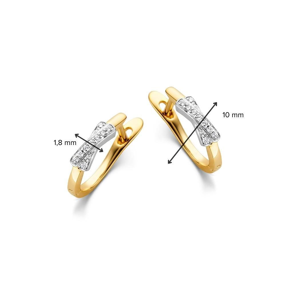 Créoles bicolores en or blanc et or jaune 14 carats avec diamants – 0,05 crt, élégante monture en forme de X